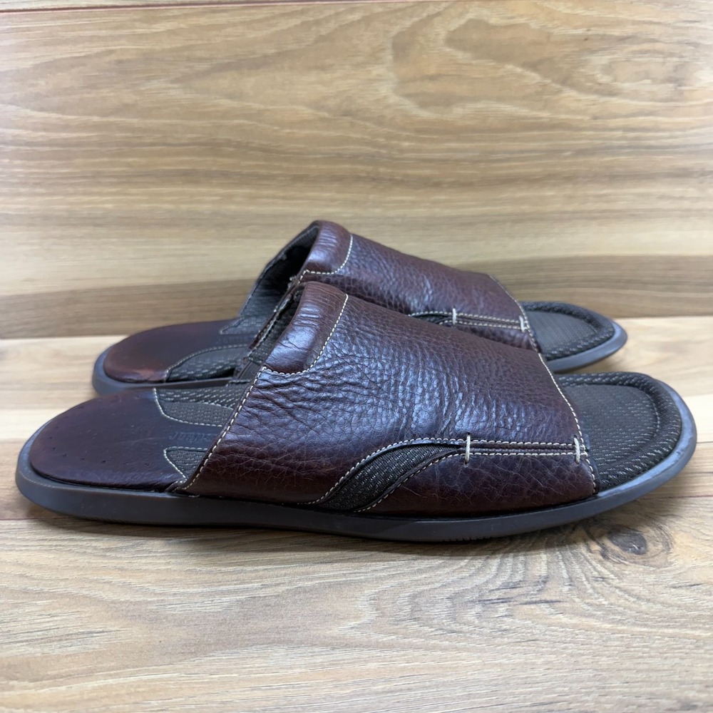 Johnston & Murphy Slide Sandals Mens 11 M Brown Pebble Leather Slip On